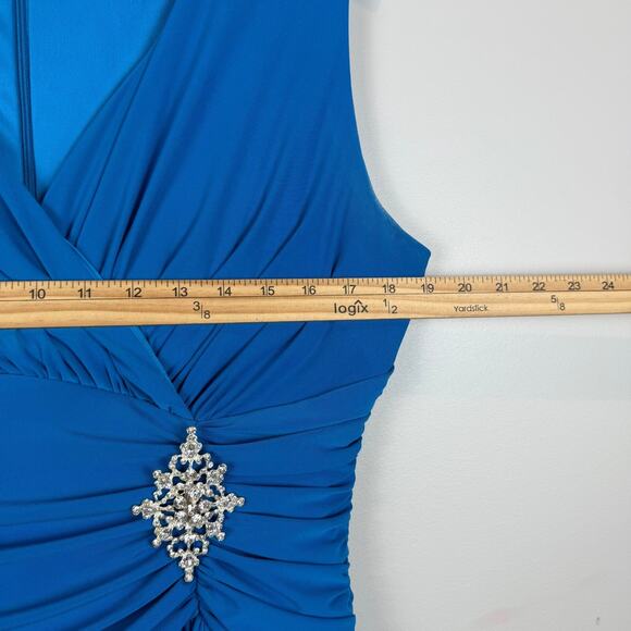 Celavie Dress Women L Blue Embellished Faux Wrap Surplice Neck Pleat Y2K Formal - Picture 8 of 9